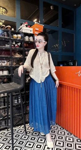 KS1090 - SET ÁO TAY LỬNG - CHÂN VÁY DÀI XANH