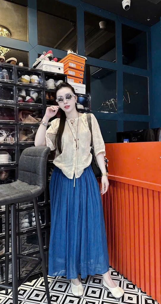 KS1090 - SET ÁO TAY LỬNG - CHÂN VÁY DÀI XANH