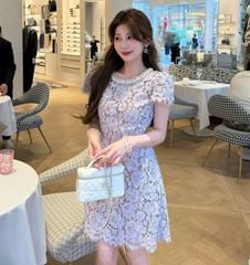 VGU0968 - ĐẦM NGẮN REN PHỐI VIỀN CỔ