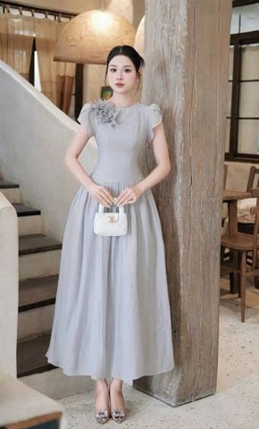 TB8880 - ĐẦM DÀI TAY KIỂU HOA - MÀU KEM