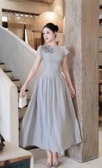 TB8879 - ĐẦM DÀI TAY KIỂU HOA - MÀU XÁM