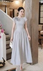 TB8880 - ĐẦM DÀI TAY KIỂU HOA - MÀU KEM