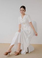 VGU0980 ĐẦM DÀI CỔ SƠMI PHỐI TAG (TRẮNG)
