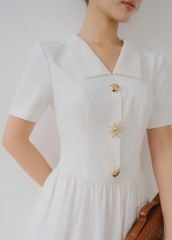 VGU0980 ĐẦM DÀI CỔ SƠMI PHỐI TAG (TRẮNG)