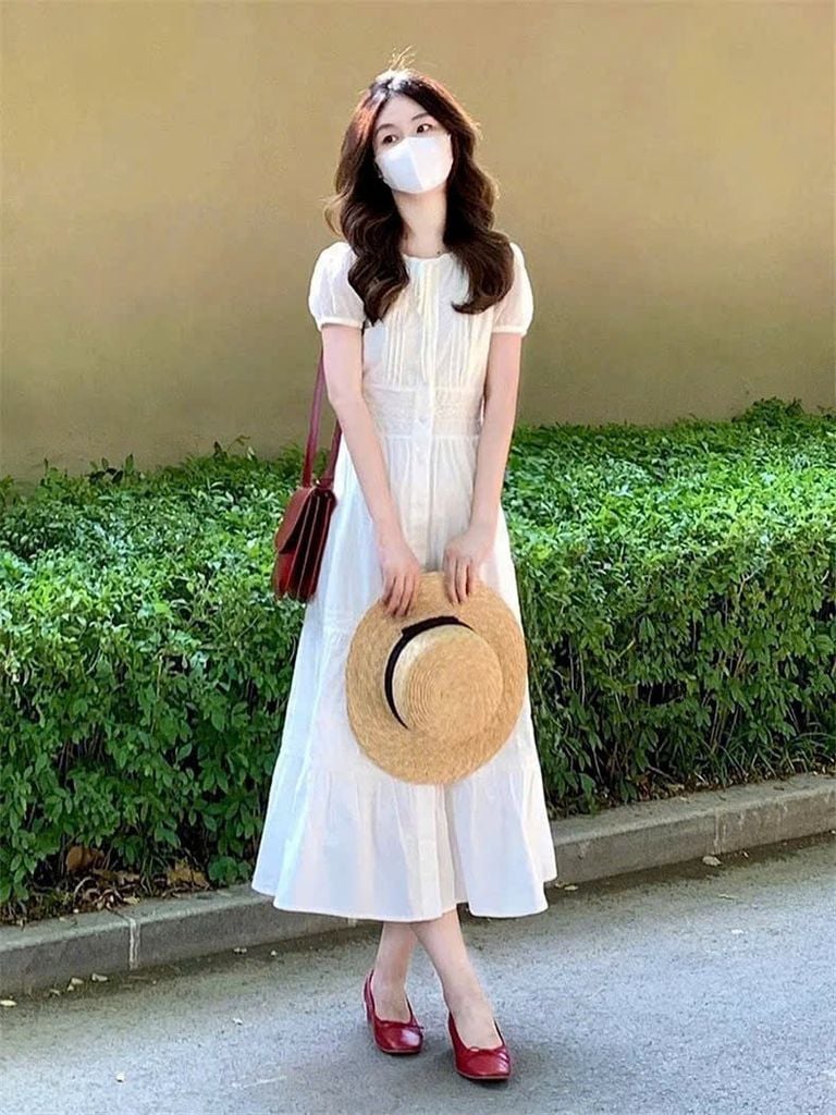 VGU1010 - ĐẦM PHOM A TAY BỒNG TRẮNG