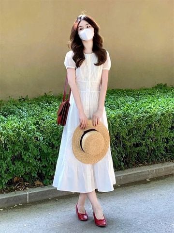 VGU1010 - ĐẦM PHOM A TAY BỒNG TRẮNG