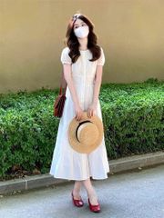 VGU1010 - ĐẦM PHOM A TAY BỒNG TRẮNG