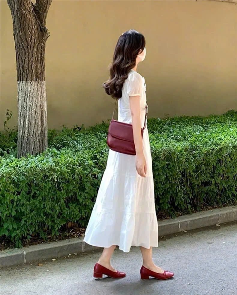 VGU1010 - ĐẦM PHOM A TAY BỒNG TRẮNG