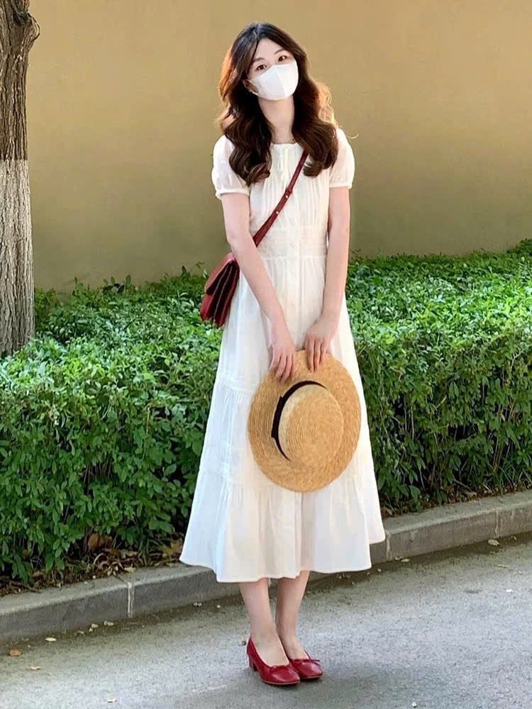 VGU1010 - ĐẦM PHOM A TAY BỒNG TRẮNG