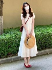 VGU1010 - ĐẦM PHOM A TAY BỒNG TRẮNG