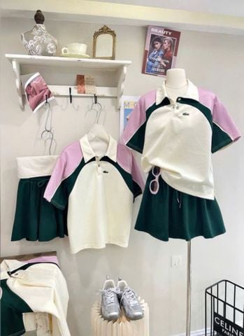 VGU1038 - SET THUN ÁO PHỐI MÀU - CHÂN VÁY XANH