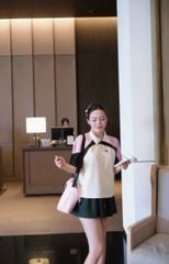 VGU1038 - SET THUN ÁO PHỐI MÀU - CHÂN VÁY XANH