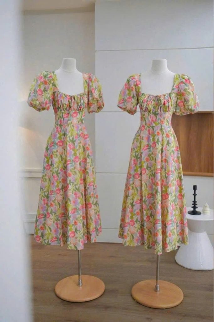 VGU1041 - ĐẦM DÀI HOA CỔ VUÔNG