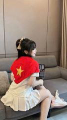 VGU1056 - SET ÁO THUN TRẮNG - CHÂN VÁY XẾP LY NGẮN ( KÈM KHĂN CỜ ĐỎ SAO VÀNG)