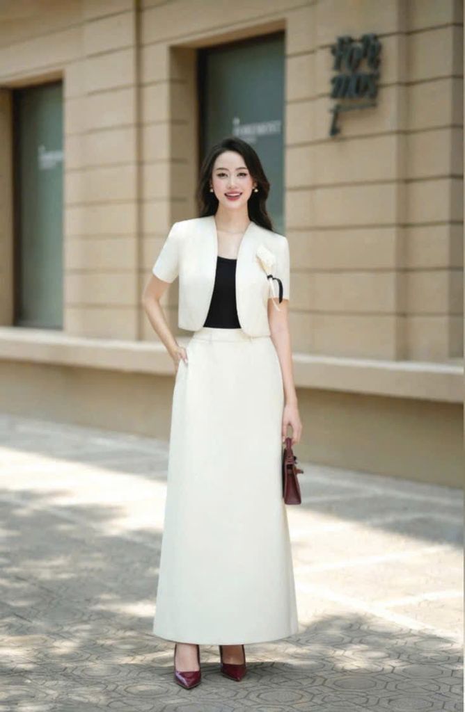 VGU1076 - SET 3 MÓN ÁO KHOÁC + ÁO 2 DÂY + CHÂN VÁY DÀI