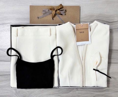 VGU1076 - SET 3 MÓN ÁO KHOÁC + ÁO 2 DÂY + CHÂN VÁY DÀI