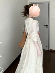 VGU1200 ĐẦM HOA THÊU TAY DÀI CỔ BÈO CAO CẤP