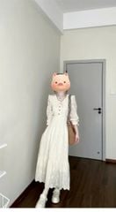 VGU1200 ĐẦM HOA THÊU TAY DÀI CỔ BÈO CAO CẤP