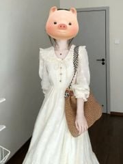 VGU1200 ĐẦM HOA THÊU TAY DÀI CỔ BÈO CAO CẤP