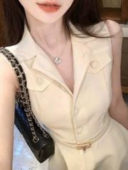 VGU1218 ĐẦM CỔ V KÈM NỊT (KEM)