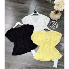 KS1116 - ÁO KIỂU LINEN PHỐI REN ( ÁO LẺ) - MÀU ĐEN