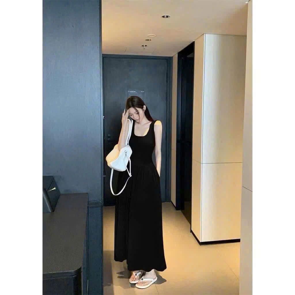 TQ4539 - ĐẦM THUN BASIC DÀI - MÀU ĐEN