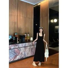 TQ4539 - ĐẦM THUN BASIC DÀI - MÀU ĐEN