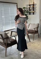 VGU1262 - SET ÁO TRỄ VAI SỌC + CHÂN VÁY DÀI (ĐEN)