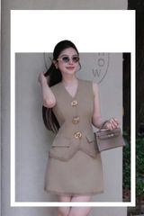 VGU1277 - SET ÁO GILE PHỐI TAG + CHÂN VÁY TÀ TUA RUA (NÂU)