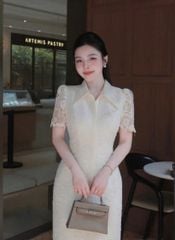 VGU1320 - ĐẦM REN QCCC XẺ TÀ ( KÈM TAG NƠ)