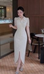 VGU1320 - ĐẦM REN QCCC XẺ TÀ ( KÈM TAG NƠ)