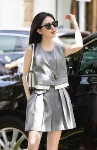 VGU1357 - SET ÁO SÁT NÁCH KIỂU - QUẦN SHORT PHỐI LY