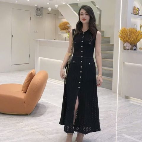 VGU1359 - ĐẦM LEN DỆT KIM CC ( KÈM ĐẦM DÂY) - MÀU ĐEN