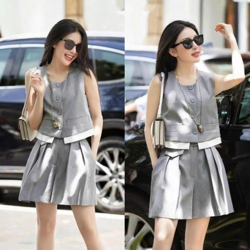 VGU1357 - SET ÁO SÁT NÁCH KIỂU - QUẦN SHORT PHỐI LY