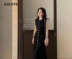 VGU1359 - ĐẦM LEN DỆT KIM CC ( KÈM ĐẦM DÂY) - MÀU ĐEN