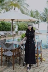 VGU1359 - ĐẦM LEN DỆT KIM CC ( KÈM ĐẦM DÂY) - MÀU ĐEN