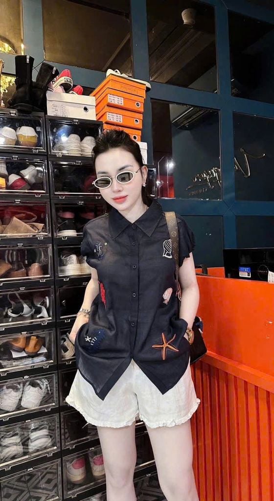 TB9243 - SET ÁO SƠ MI THÊU - QUẦN SHORT ( ÁO ĐEN)