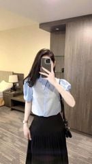 TQ4619 - SET CÔNG SỞ CC ÁO SƠ MI XANH - CHÂN VÁY PHỐI LI ĐEN