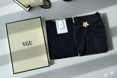 VGU1504 - SET ÁO ÔM BODY - CHÂN VÁY XẺ ĐÙI ĐEN TAG HOA