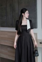 VGU1510 - ĐẦM DÀI 2 DÂY ĐEN + ÁO KHOÁC