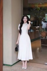 VGU1629 ĐẦM KEM CỔ KẾT CƯỜM PHỐI REN