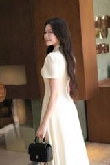 VGU1629 ĐẦM KEM CỔ KẾT CƯỜM PHỐI REN