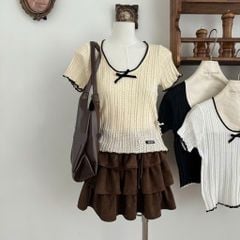 LEN4444 ÁO LEN CỔ U NƠ PHỐI VIỀN (KEM)