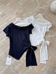 KS1438 - ÁO TRỄ VAI CỘT DÂY EO (TRẮNG) - ÁO LẺ