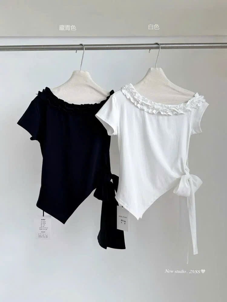 KS1438 - ÁO TRỄ VAI CỘT DÂY EO (TRẮNG) - ÁO LẺ