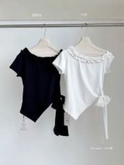 KS1438 - ÁO TRỄ VAI CỘT DÂY EO (TRẮNG) - ÁO LẺ