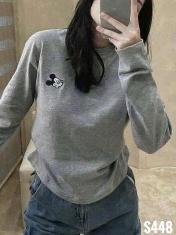 VGU1657 - ÁO THUN TAY DÀI THÊU MICKEY ( ÁO LẺ ) - MÀU XÁM