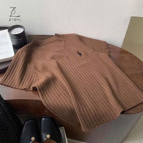 LEN4556 ÁO LEN GÂN BODY THÊU NGỰA (NÂU)