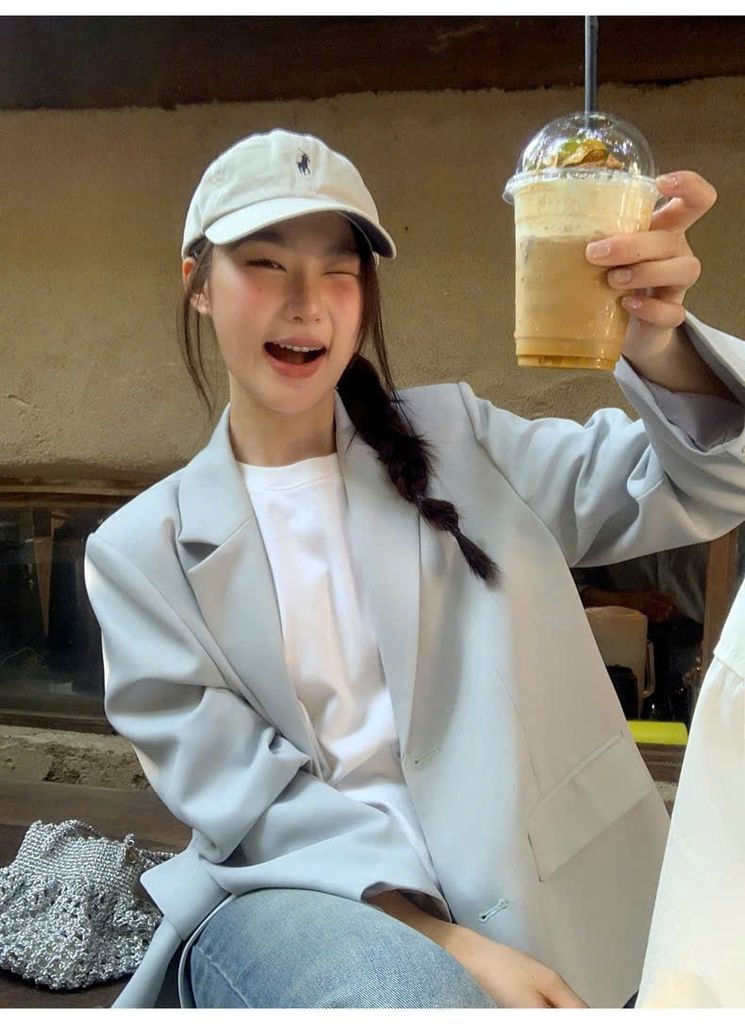 KS1429 KHOÁC VEST PHỐI TÚI THÊU (XANH)