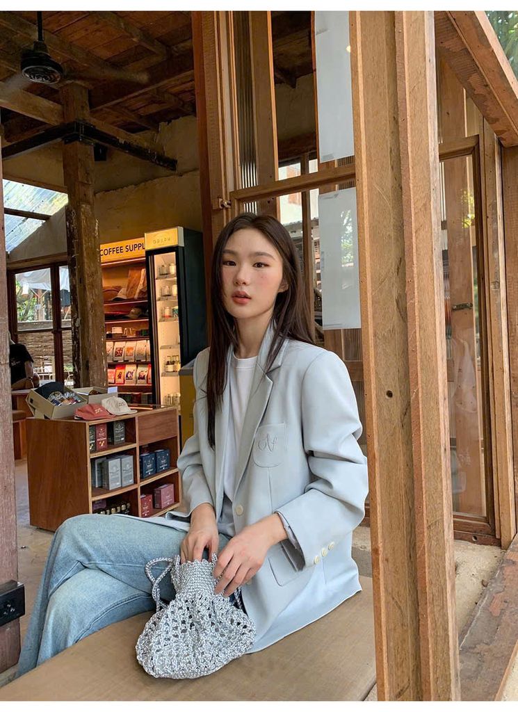 KS1429 KHOÁC VEST PHỐI TÚI THÊU (XANH)